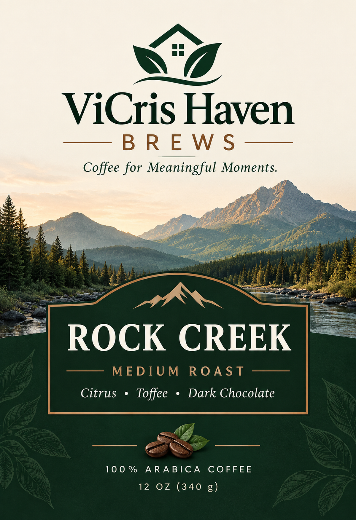 Rock Creek Medium Roast Coffee - ViCris Haven Brews 12oz bag